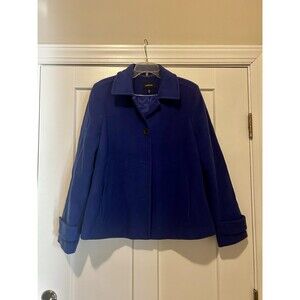 Lands' End Women's Blue Wool Lined Jacket Size 16 Button Pea Coat Waist Length